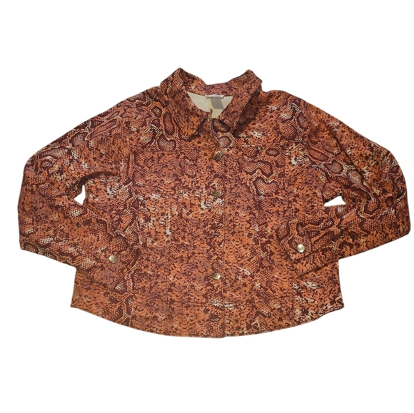 Venus plus size 1x stretch cotton Jean jacket pink peach snake print - Picture 2 of 7